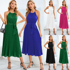Halter Slim Pleated Midi Dress Women's Casual Dresses PQLQ566