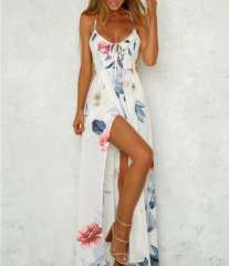 Floral Print Casual Boho Dress Women Spaghetti Strap Maxi Dresses PQ8009