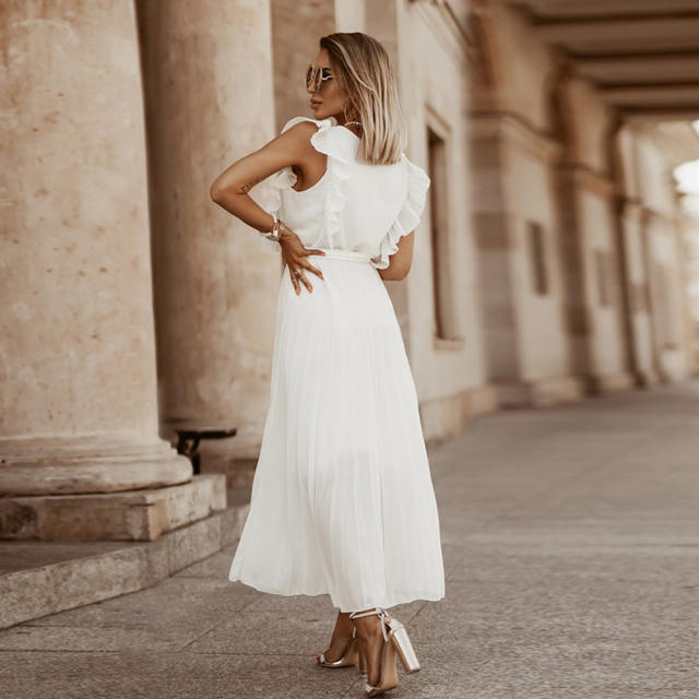 Sleeveless Slim Pleated Maxi Dress Women Casual Summer Dresses PQLQ216