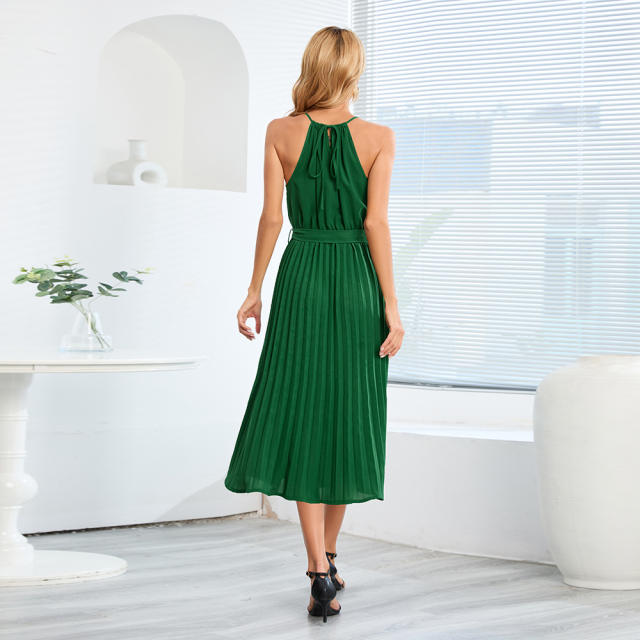 Halter Slim Pleated Midi Dress Women's Casual Dresses PQLQ566