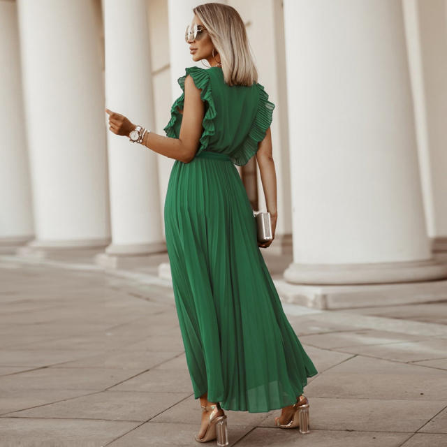 Sleeveless Slim Pleated Maxi Dress Women Casual Summer Dresses PQLQ216