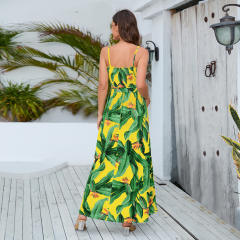 Women Floral Print Casual Dress Fashion Spaghetti Strap Maxi Dresses PQLQ486