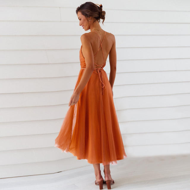 Sexy V-neck Chiffon Midi Dress Women's Casual Dresses PQLQ235