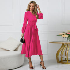 Long Sleeve Slim Pleated Dress Women's Casual Dresses PQLQ469