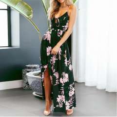 Floral Print Casual Boho Dress Women Spaghetti Strap Maxi Dresses PQ8009