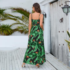 Women Floral Print Casual Dress Fashion Spaghetti Strap Maxi Dresses PQLQ486