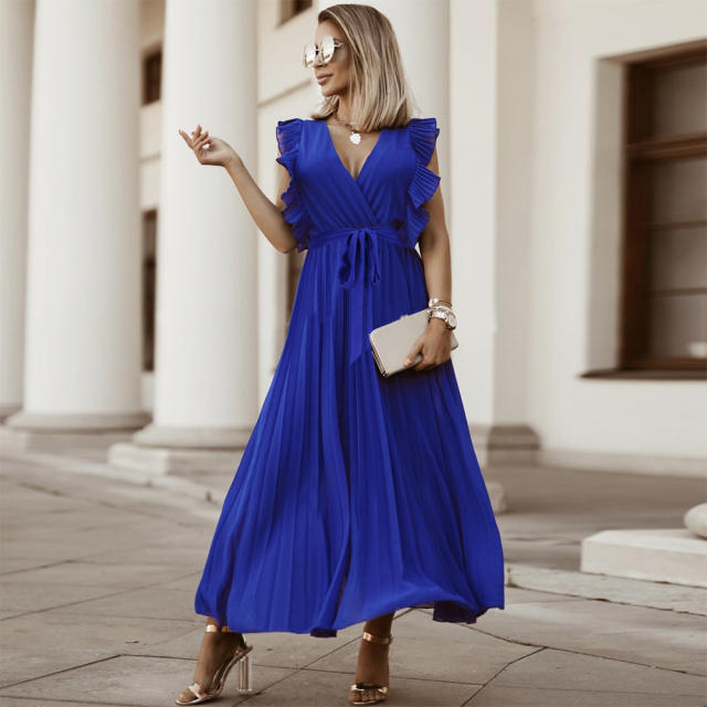 Sleeveless Slim Pleated Maxi Dress Women Casual Summer Dresses PQLQ216