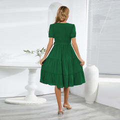 Women Casual Summer Dresses Short Sleeve Pleated Midi Dress PQLQ575