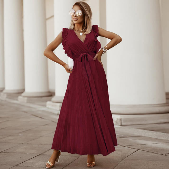 Sleeveless Slim Pleated Maxi Dress Women Casual Summer Dresses PQLQ216