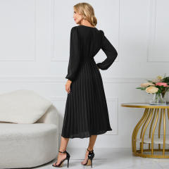 Long Sleeve Slim Pleated Dress Women's Casual Dresses PQLQ469