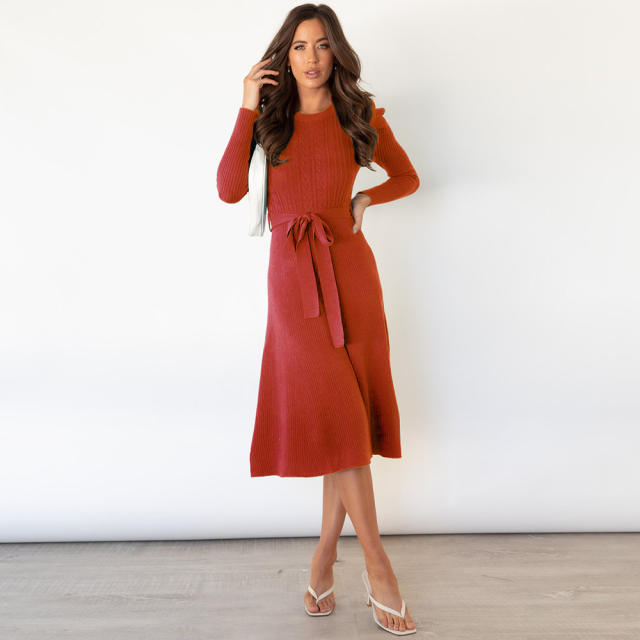 Long Sleeve Knitted Dress Women's Sweater Dresses PQLQ163