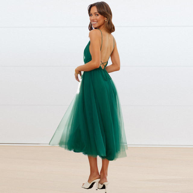 Sexy V-neck Chiffon Midi Dress Women's Casual Dresses PQLQ235