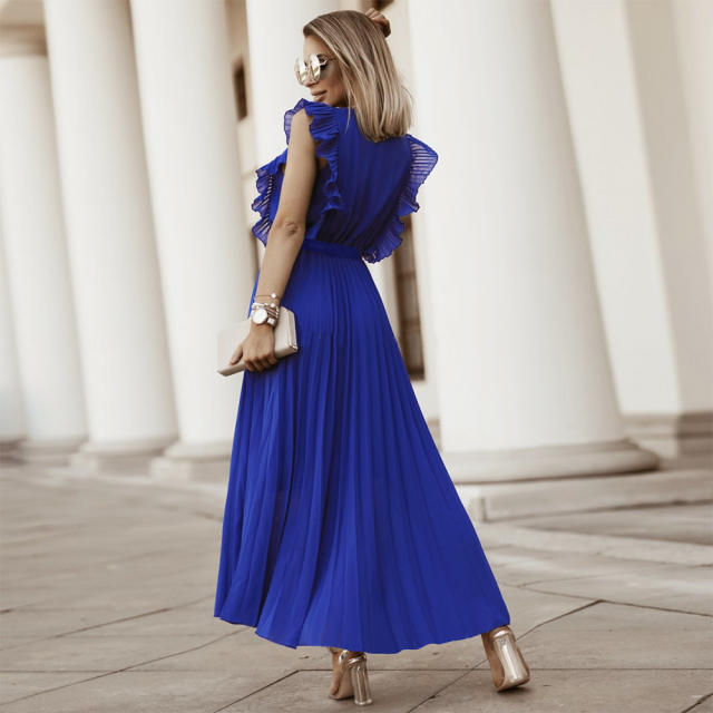 Sleeveless Slim Pleated Maxi Dress Women Casual Summer Dresses PQLQ216