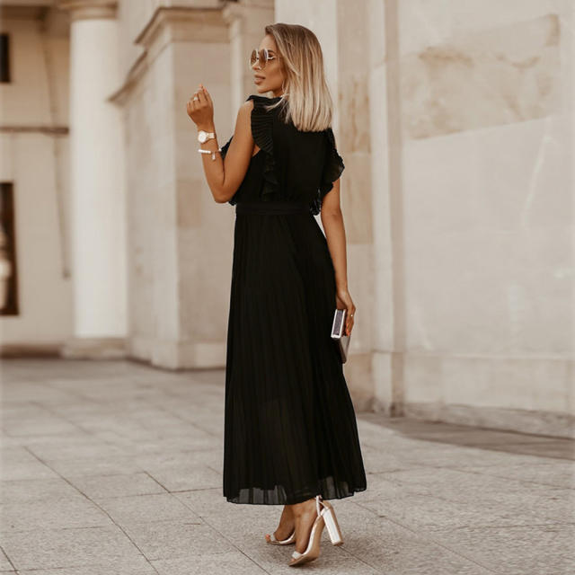 Sleeveless Slim Pleated Maxi Dress Women Casual Summer Dresses PQLQ216