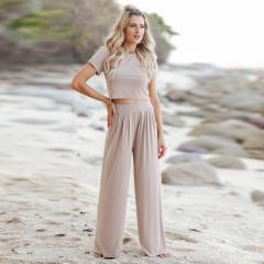 Women Solid Color Jumpsuit Streetwear Two Pieces Sets PQLQ199