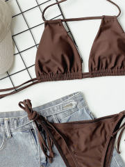 Sexy Halter Bikini Solid Color Swimwear Women Swimming Equipment PQAL1397