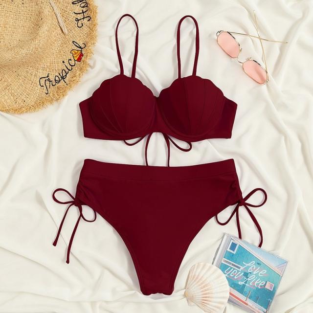 Women Sexy Shell Bikini Solid Color Swimwear Swimming Wear PQ7398