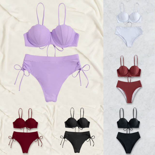 Women Sexy Shell Bikini Solid Color Swimwear Swimming Wear PQ7398