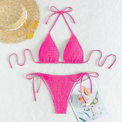 Solid Color Bikini Women Sexy Halter Swimwear Swimming Equipment PQ1375