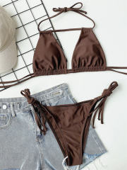 Sexy Halter Bikini Solid Color Swimwear Women Swimming Equipment PQAL1397