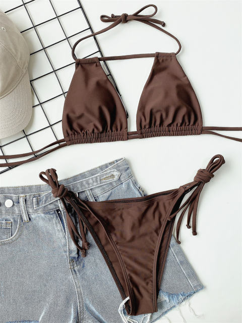 Sexy Halter Bikini Solid Color Swimwear Women Swimming Equipment PQAL1397