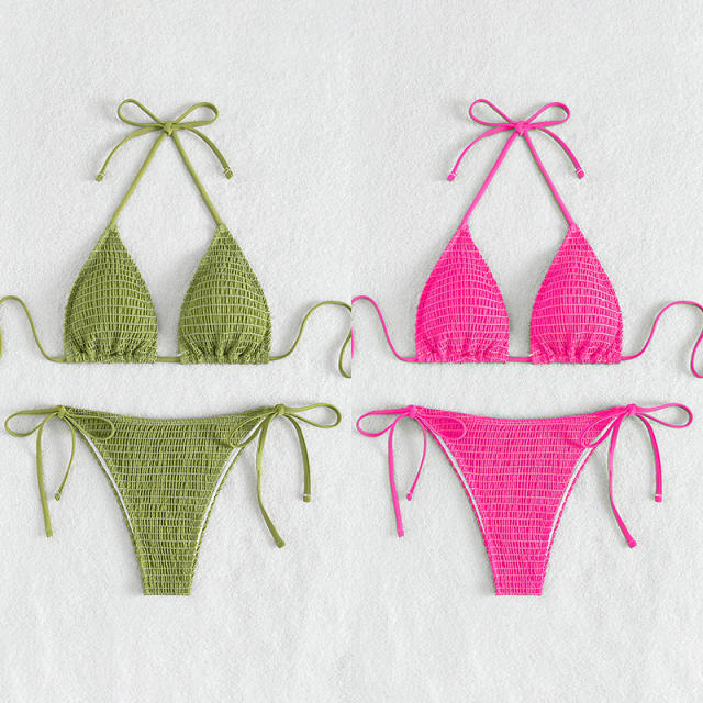 Solid Color Bikini Women Sexy Halter Swimwear Swimming Equipment PQ1375