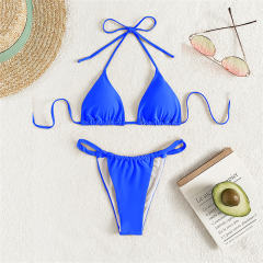 Women Sexy Halter Swimwear Solid Color Bikini Swimming Equipment PQAL3-00