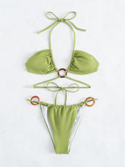 Solid Color Swimwear Women Sexy Halter Bikini Swimming Equipment PQ7853