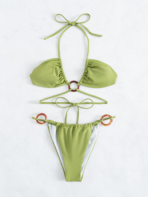 Solid Color Swimwear Women Sexy Halter Bikini Swimming Equipment PQ7853