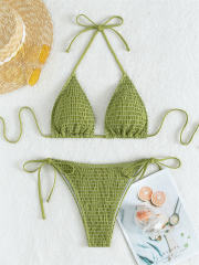 Solid Color Bikini Women Sexy Halter Swimwear Swimming Equipment PQ1375