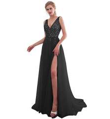 Pink Sequin Evening Party Dresses Sexy Women High Split Prom Dress PQYQ019