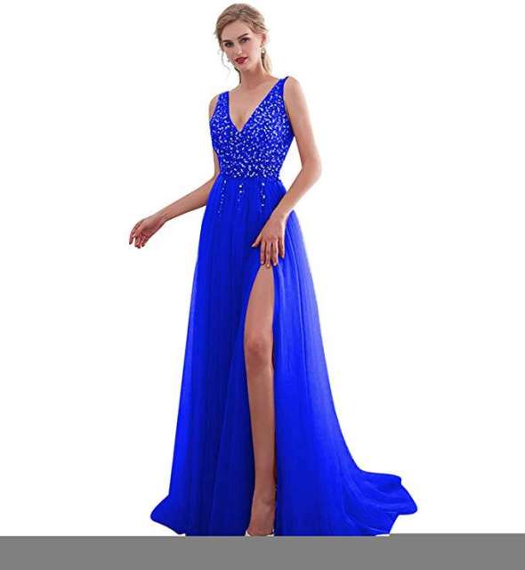 Pink Sequin Evening Party Dresses Sexy Women High Split Prom Dress PQYQ019