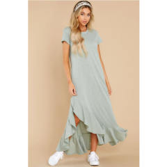 Short Sleeve Maxi Dresses Women Solid Color Boho Dress PQLQ099A