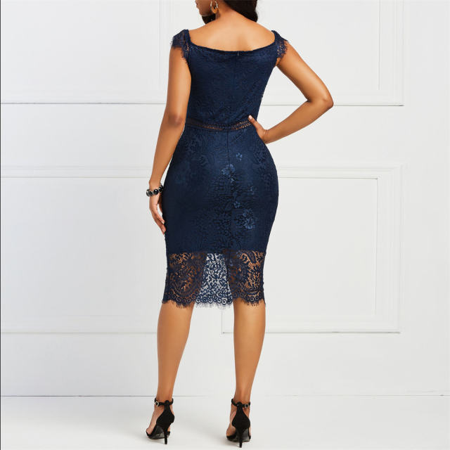 Sexy Lace Midi Dress Women Short Sleeve Mini Dress PQABQ076