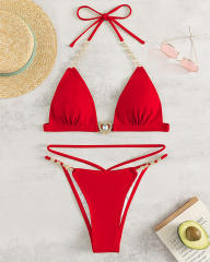 Solid Color Bikini Women Sexy Swimwear Halter Swimming Equipment PQX12-36