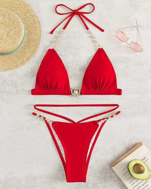 Solid Color Bikini Women Sexy Swimwear Halter Swimming Equipment PQX12-36
