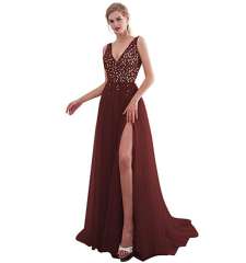 Pink Sequin Evening Party Dresses Sexy Women High Split Prom Dress PQYQ019