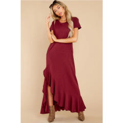 Short Sleeve Maxi Dresses Women Solid Color Boho Dress PQLQ099A