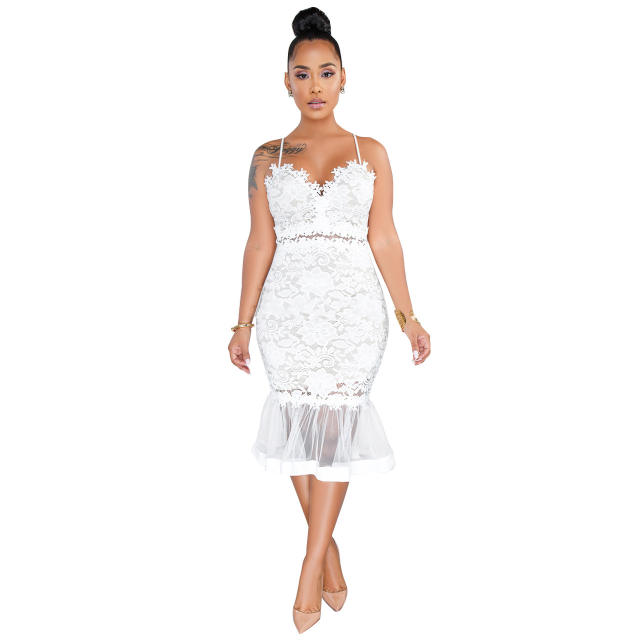 Sexy Lace Dress For Women Spaghetti Strap Midi Dresses PQ218