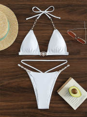 Solid Color Bikini Women Sexy Swimwear Halter Swimming Equipment PQX12-36