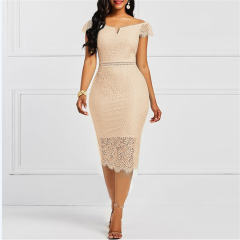 Sexy Lace Midi Dress Women Short Sleeve Mini Dress PQABQ076
