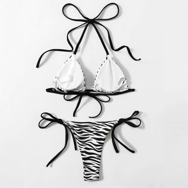 Zebra Print Bikini Women Sexy Swimwear Halter Bathing Suit PQ20014