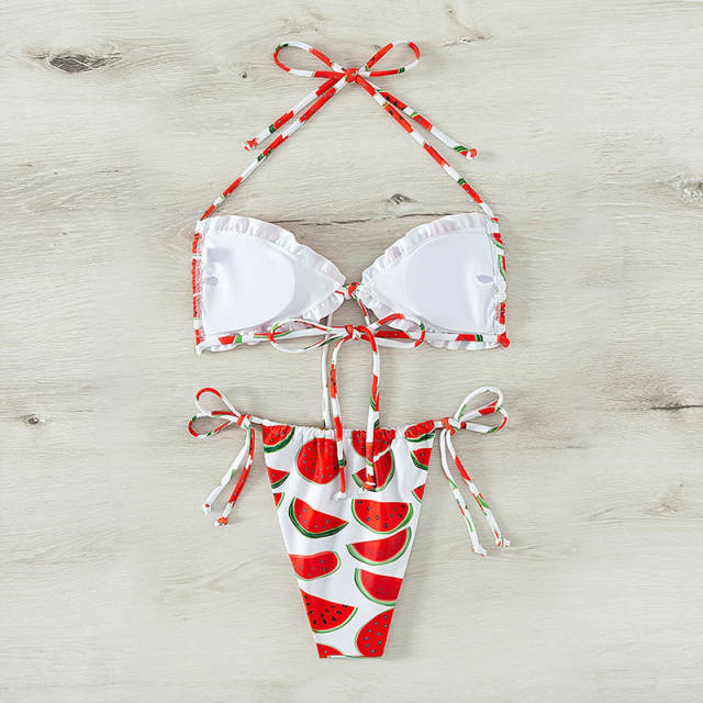 Watermelon Print Bikini Women Sexy Swimwear Halter Beachwear PQ1642