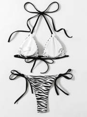 Zebra Print Bikini Women Sexy Swimwear Halter Bathing Suit PQ20014