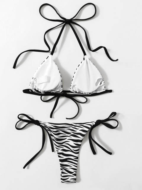 Zebra Print Bikini Women Sexy Swimwear Halter Bathing Suit PQ20014