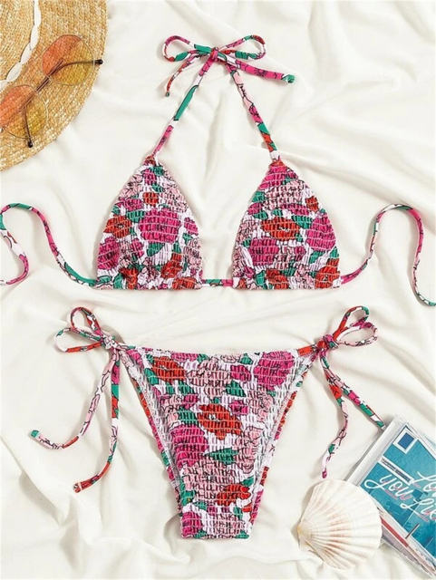 Floral Print Bikini Set Women Sexy Swimwear Halter Beach Wear PQ1212