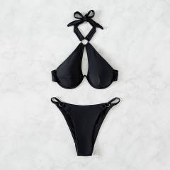 Black Push Up Bikinis Women Sexy Swimwear Halter Beach Wear PQX1-16