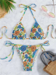 Floral Print Bikini Set Women Sexy Swimwear Halter Beach Wear PQ1212
