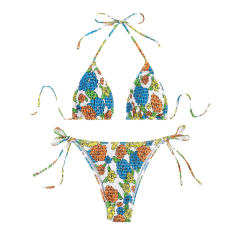 Floral Print Bikini Set Women Sexy Swimwear Halter Beach Wear PQ1212