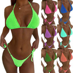 Solid Color Bikini Set Women Sexy Swimwear Halter Beach Wear PQ1611